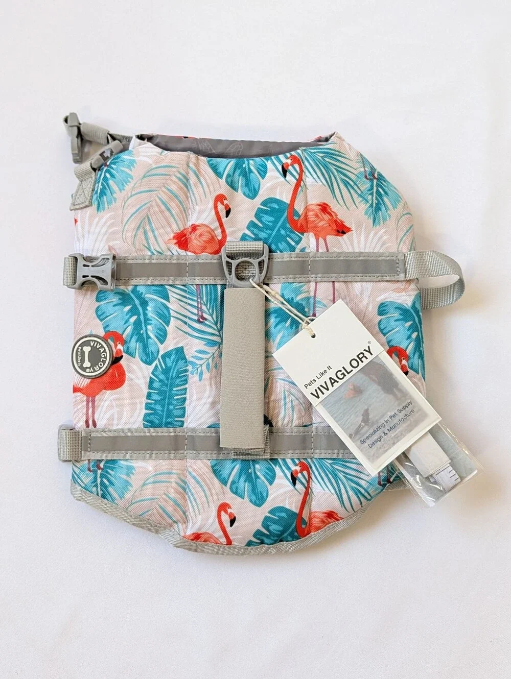 VIVAGLORY Dog Life Jacket Vest Size Small Flamingo Tropical Print NWT